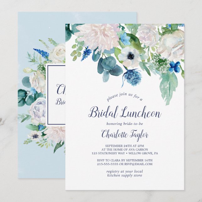 Classic White Flowers Custom Back Bridal Luncheon Invitation (Front/Back)