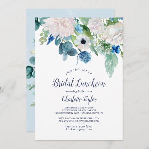 Classic White Flowers Custom Back Bridal Luncheon Invitation