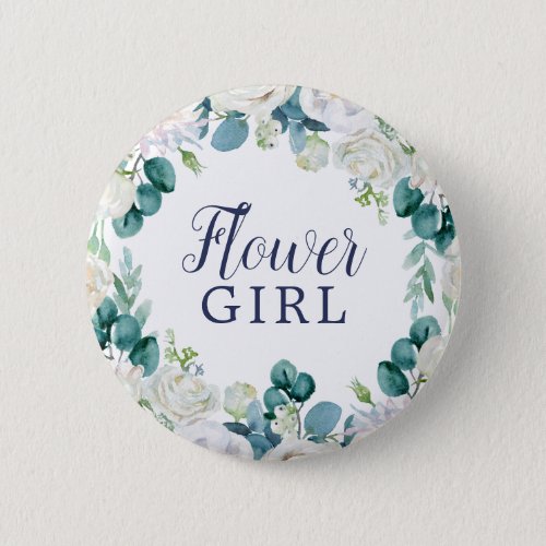 Classic White Flowers Flower Girl Bridal Shower Button