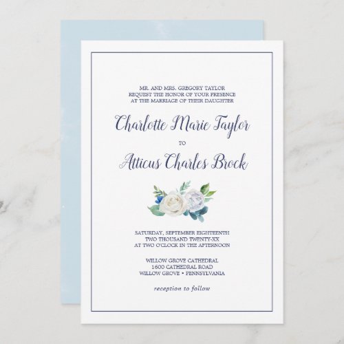 Classic White Flowers Formal Wedding Invitation