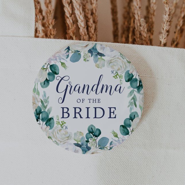 Classic White Flowers Grandma of the Bride Button (Creator Uploaded)