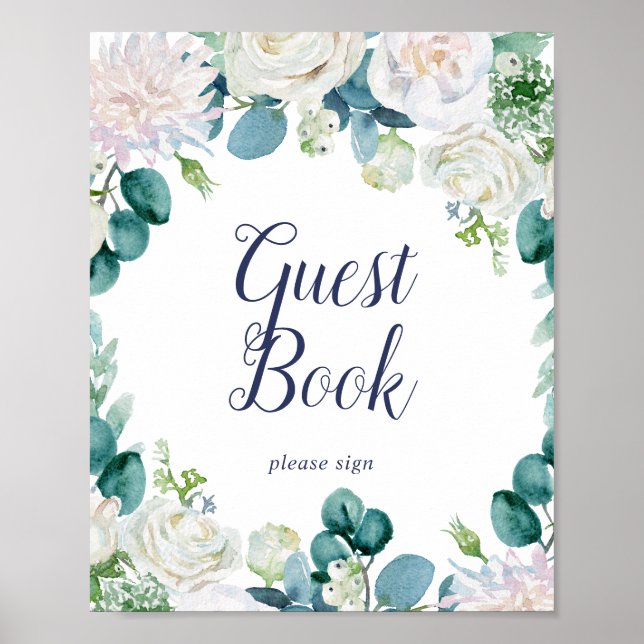 Classic White Flowers Guest Book Sign (Front)