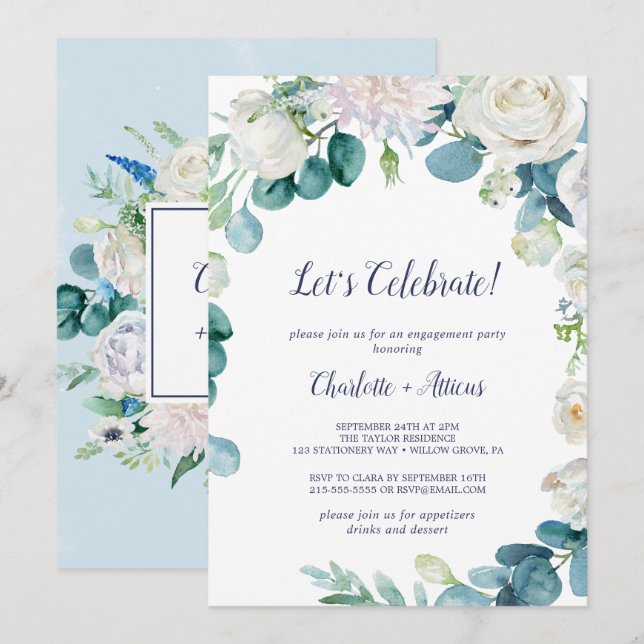 Classic White Flowers Let's Celebrate Invitation (Front/Back)