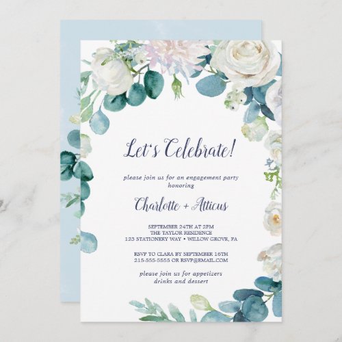 Classic White Flowers Lets Celebrate Invitation