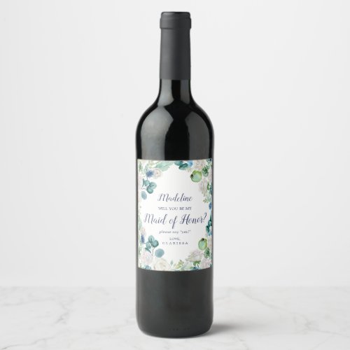 Classic White Flowers Maid of Honor Proposal Wine Label