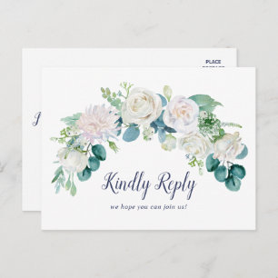 Classic White Flowers Menu Choice RSVP Postcard
