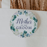 Classic White Flowers Mother of the Groom Button<br><div class="desc">This classic white flowers mother of the groom button is perfect for a spring wedding shower. The elegant floral design features soft ivory and white roses,  peonies,  and chrysanthemum with touches of periwinkle blue watercolor flowers and green foliage.</div>