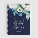 Classic White Flowers Navy Bridal Shower Gift List Notebook<br><div class="desc">This classic white flowers navy bridal shower gift list notebook is perfect for a fall wedding shower. The elegant floral design features soft ivory and white roses,  peonies,  and chrysanthemum with touches of periwinkle blue watercolor flowers and green foliage. Personalize with the name of the bride-to-be.</div>