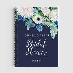 Classic White Flowers Navy Bridal Shower Gift List Notebook
