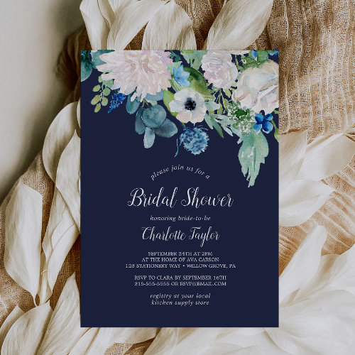 Classic White Flowers | Navy Bridal Shower