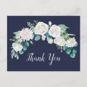 Classic White Flowers | Navy Thank You Postcard (Front)