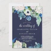 Classic White Flowers | Navy The Wedding Of Invitation (Front)
