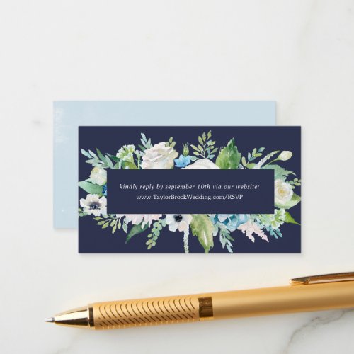 Classic White Flowers  Navy Wedding Website RSVP Enclosure Card