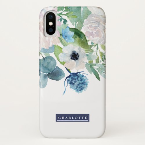 Classic White Flowers Personalized Name iPhone X Case