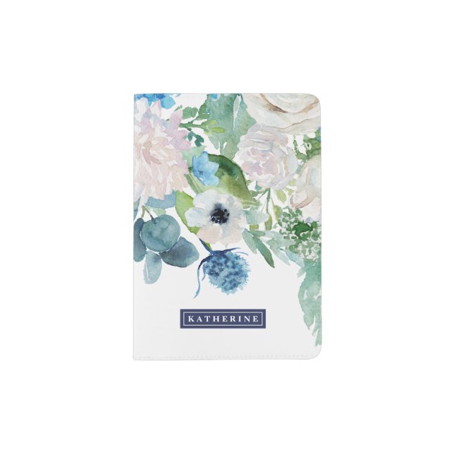 Classic White Flowers Personalized Passport Holder (Front)