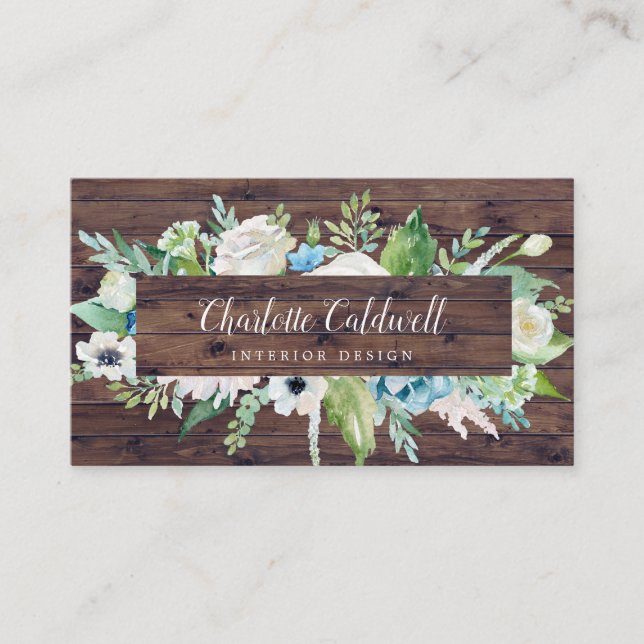 Classic White Flowers | Rustic Business Card (Front)