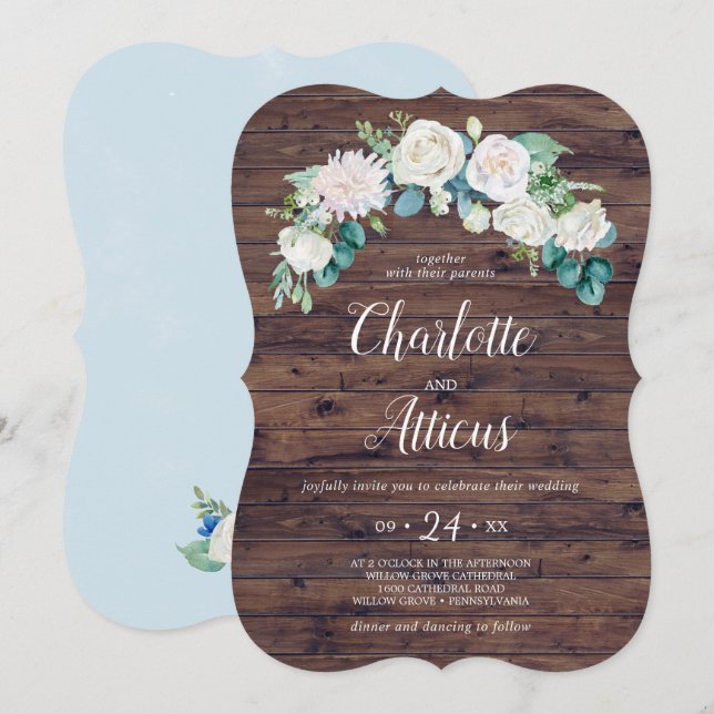 Classic White Flowers Rustic Elegant Wedding Invitation (Front/Back)