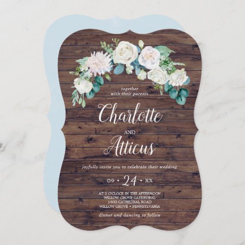 Classic White Flowers Rustic Elegant Wedding Invitation