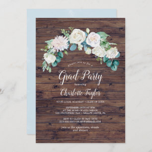 Classic White Flowers Rustic Graduation Party Invitation