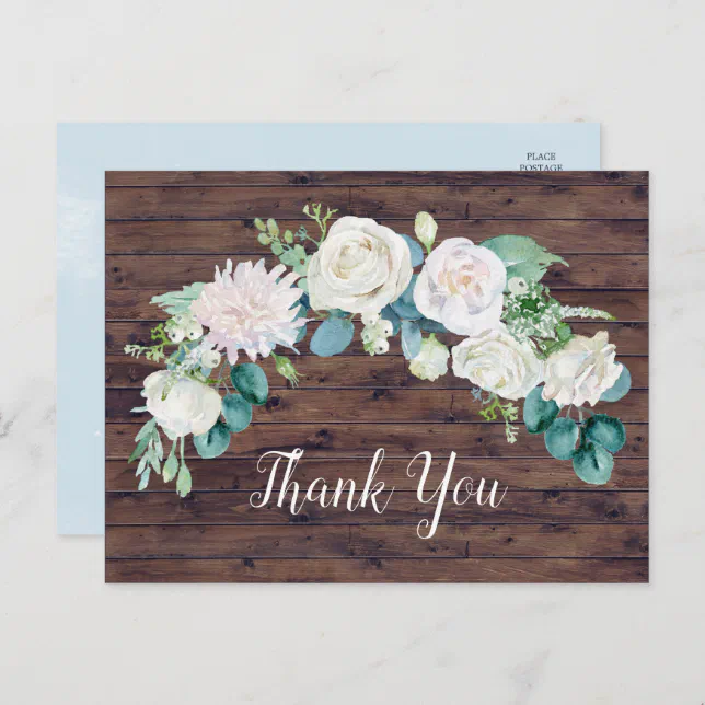 Classic White Flowers | Rustic Thank You Postcard | Zazzle