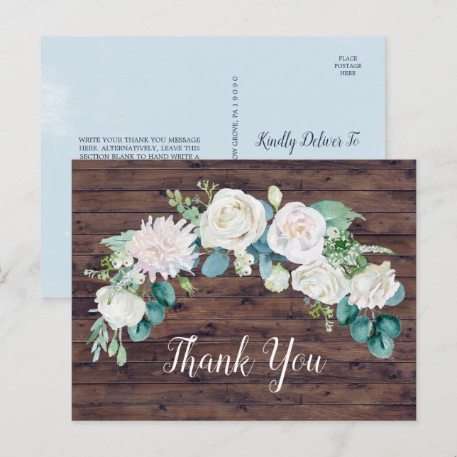 Classic White Flowers | Rustic Thank You Postcard (Front/Back)