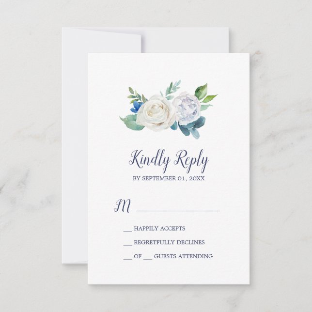 Classic White Flowers Simple RSVP Card (Front)