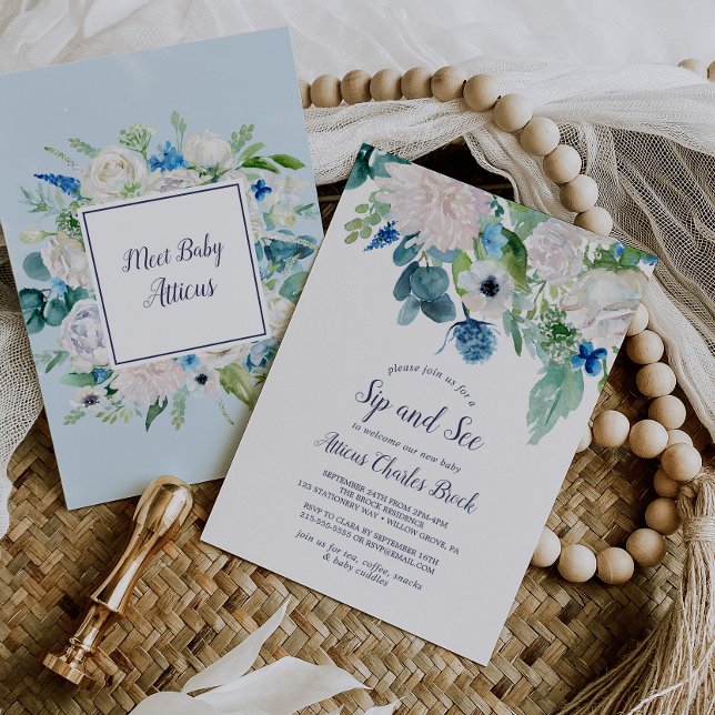 Classic White Flowers Sip and See Invitation (Creator Uploaded)