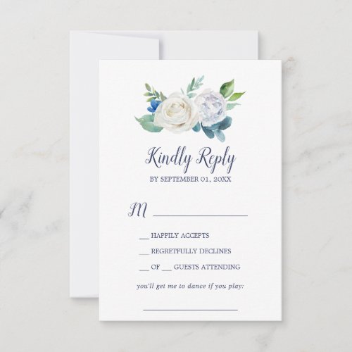 Classic White Flowers Song Request RSVP Card
