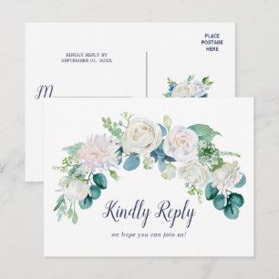Classic White Flowers Song Request RSVP Postcard