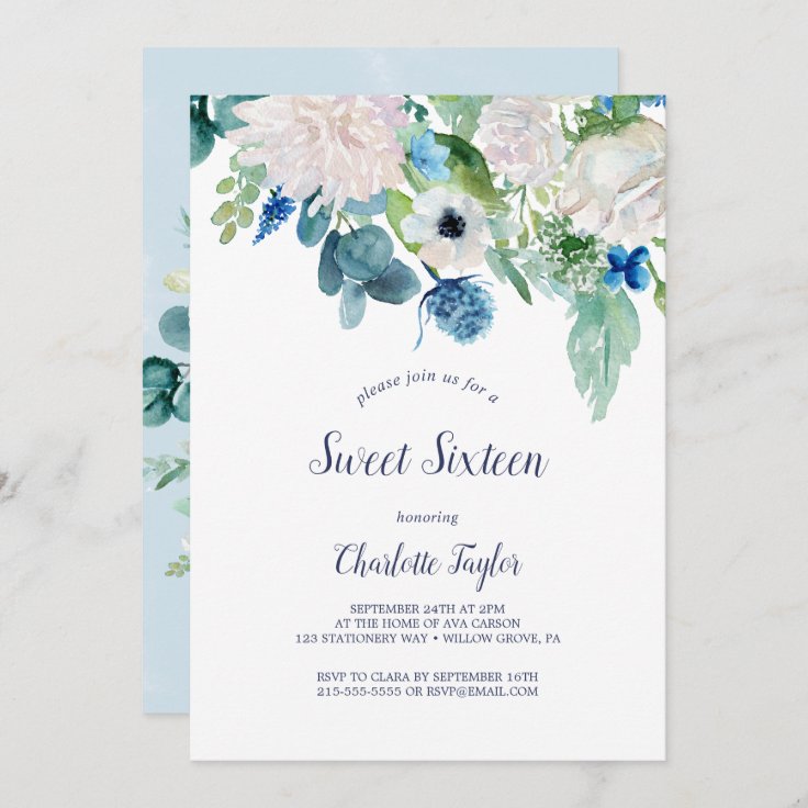 Classic White Flowers Sweet Sixteen Birthday Party Invitation | Zazzle