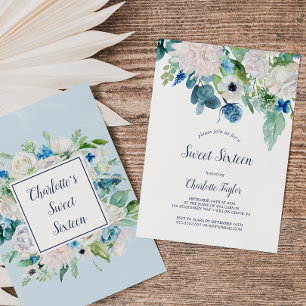 Classic White Flowers Sweet Sixteen Birthday Party Invitation