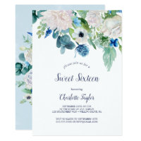 Classic White Flowers Sweet Sixteen Birthday Party Invitation