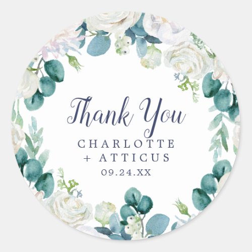 Classic White Flowers Thank You Favor Sticker