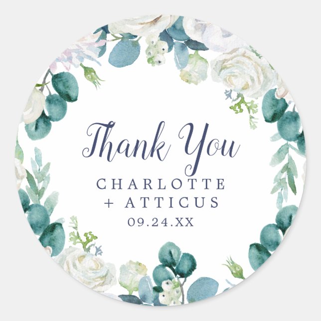 Classic White Flowers Thank You Favor Sticker (Front)