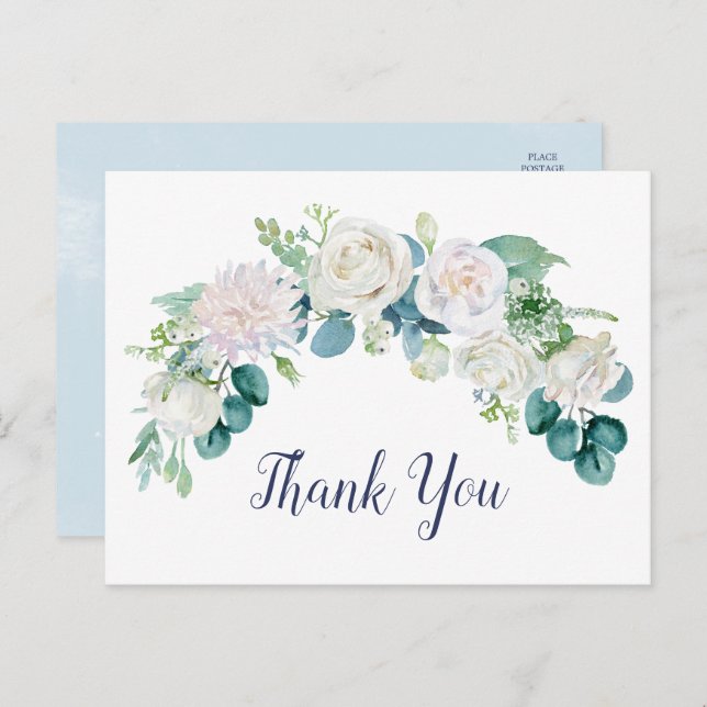 Classic White Flowers Thank You Postcard (Front/Back)