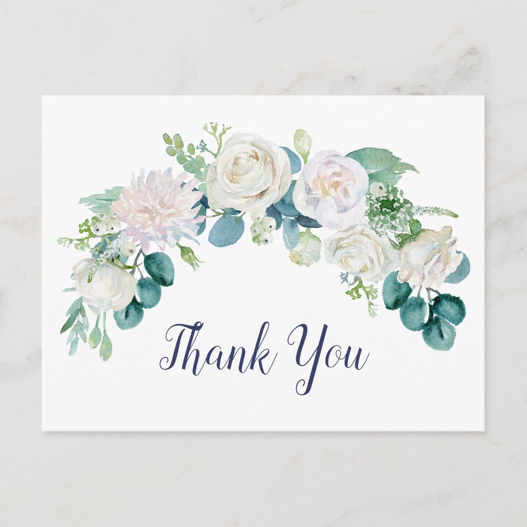 Classic White Flowers Thank You Postcard | Zazzle