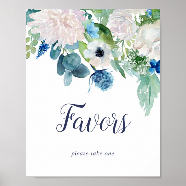 Classic White Flowers Wedding Favors Sign (Front)