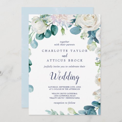 Classic White Flowers Wedding Invitation