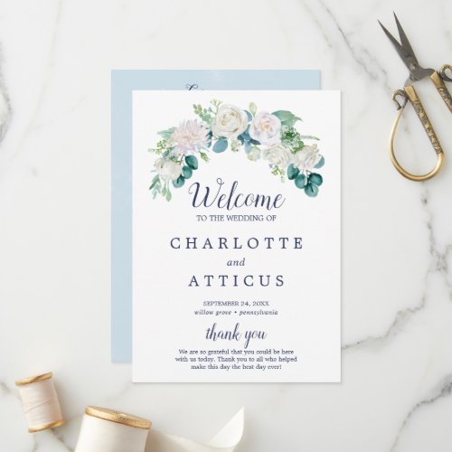Classic White Flowers Wedding Program