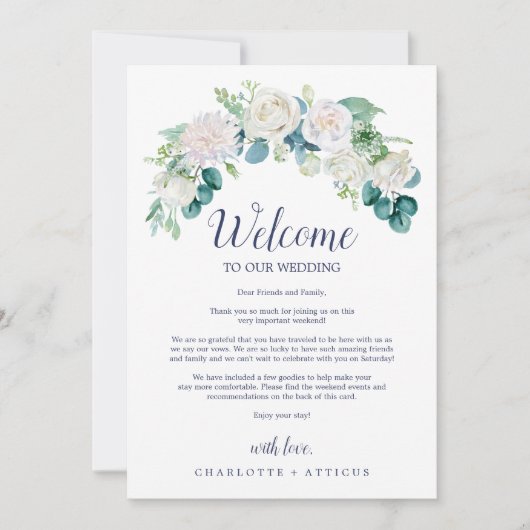 Classic White Flowers Welcome Letter & Itinerary (Front)