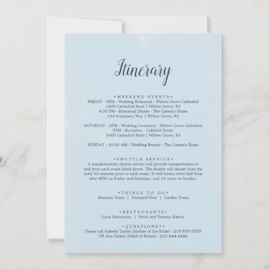 Classic White Flowers Welcome Letter & Itinerary (Back)