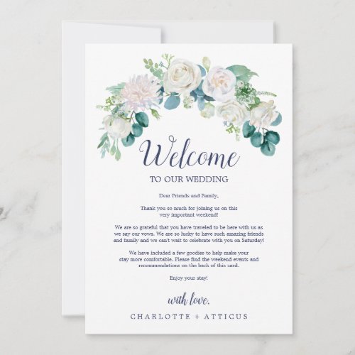 Classic White Flowers Welcome Letter  Itinerary