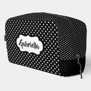 Classic White French Swiss Polka Dots On Black Dopp Kit by All_In_Cute_Fun at Zazzle