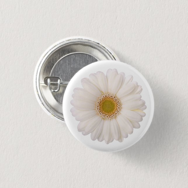 Classic White Gerbera Daisy Flower Pinback Button (Front & Back)