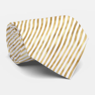 Classic White Gold Diagonal Stripe Illustration Neck Tie