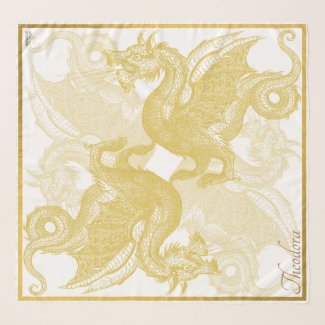 Classic White Gold Dragon Scarf