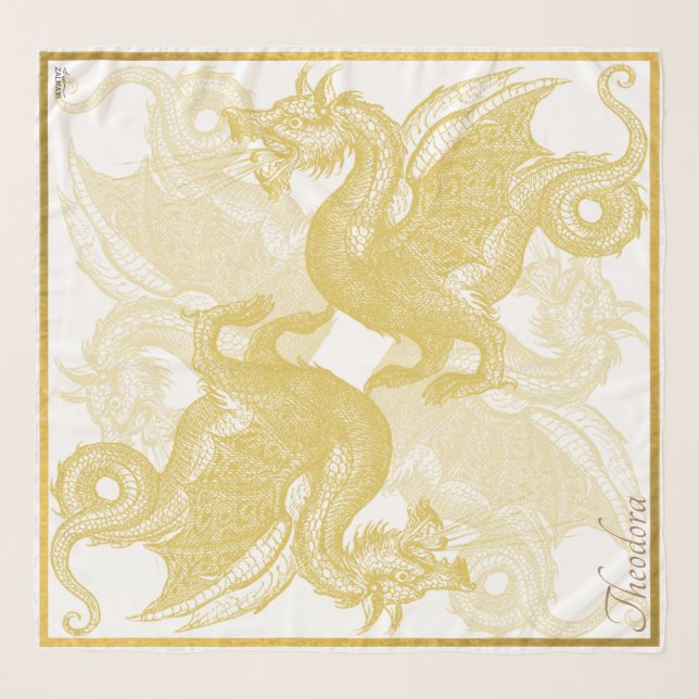 Classic White Gold Dragon  Scarf (Front)