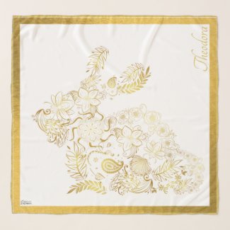 Classic White Gold Flower Blooming Bunny Scarf