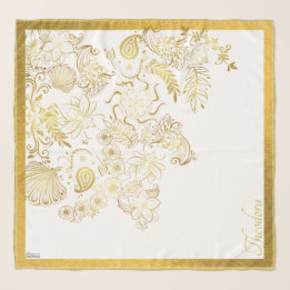 Classic White Gold Flower Blooming Scarf