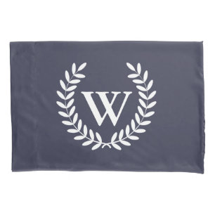 Classic White Laurels and Monogram Pillowcase